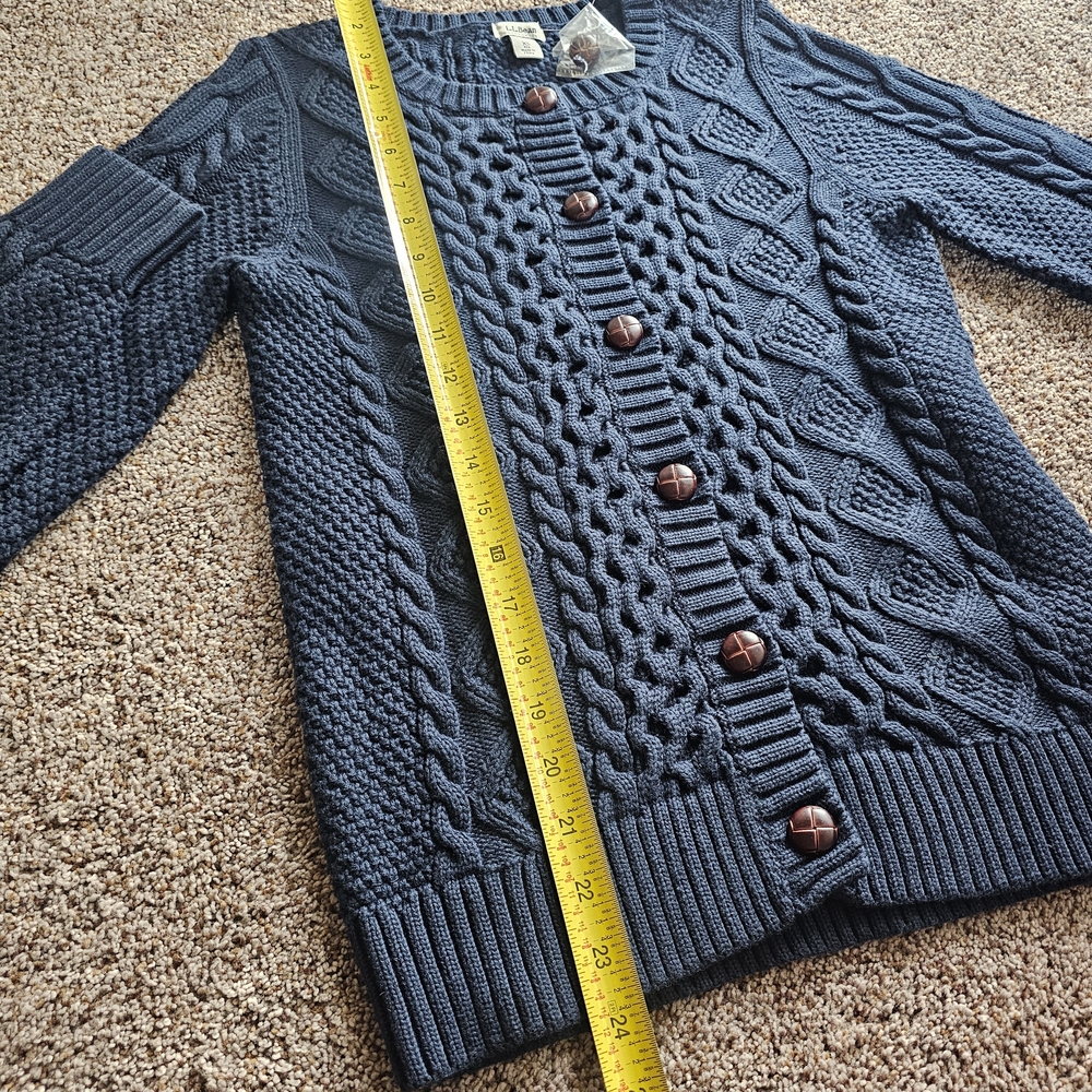L.L. Bean Navy Blue Cable-Knit Button Front Cardigan - Picture 8 of 9